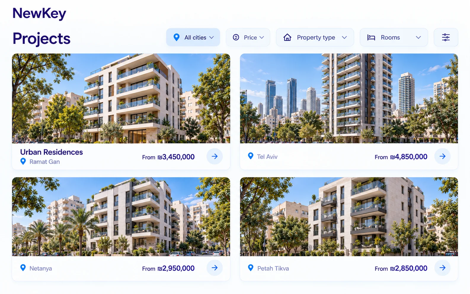 קטלוג פרויקטים חדשים באתר NewKey.co.il