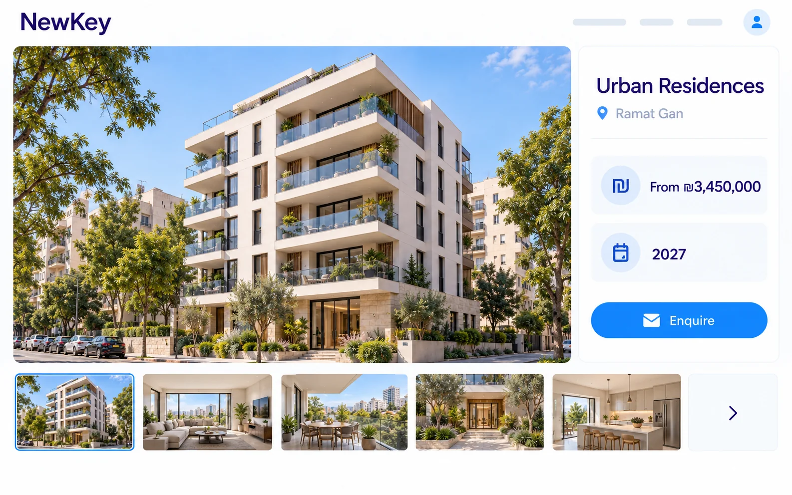 דוגמה לעמוד פרויקט באתר NewKey.co.il