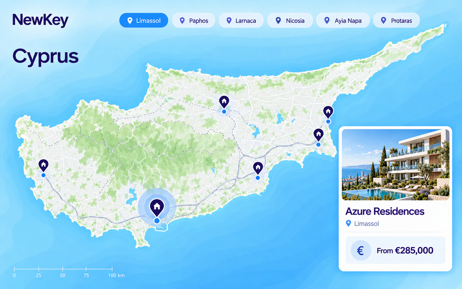 Interactive Cyprus property map on NewKey.col.il