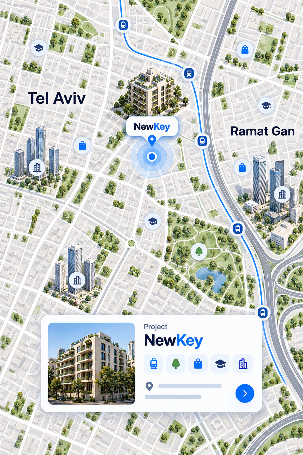 Map of new developments and cities in Israel