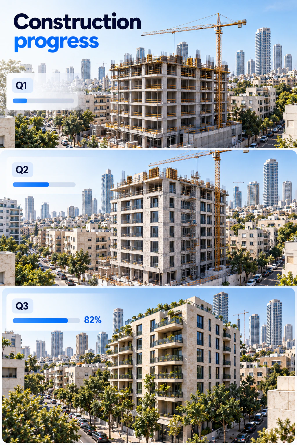 Quarterly aerial construction progress of a residential development