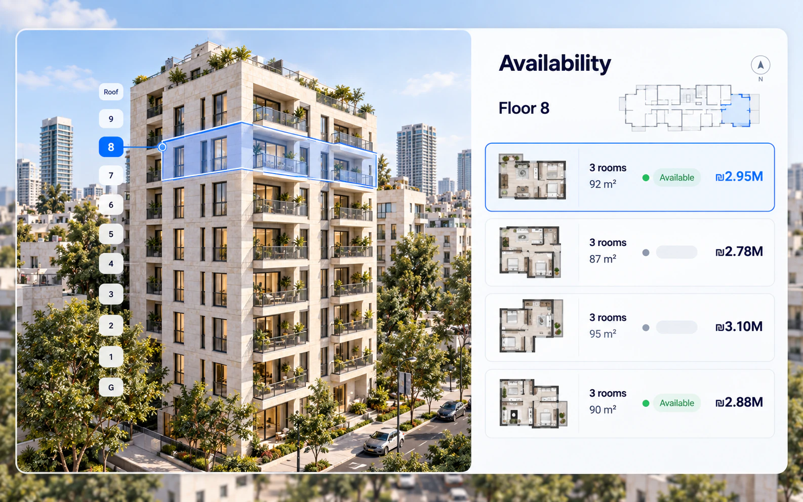Sample apartment availability table