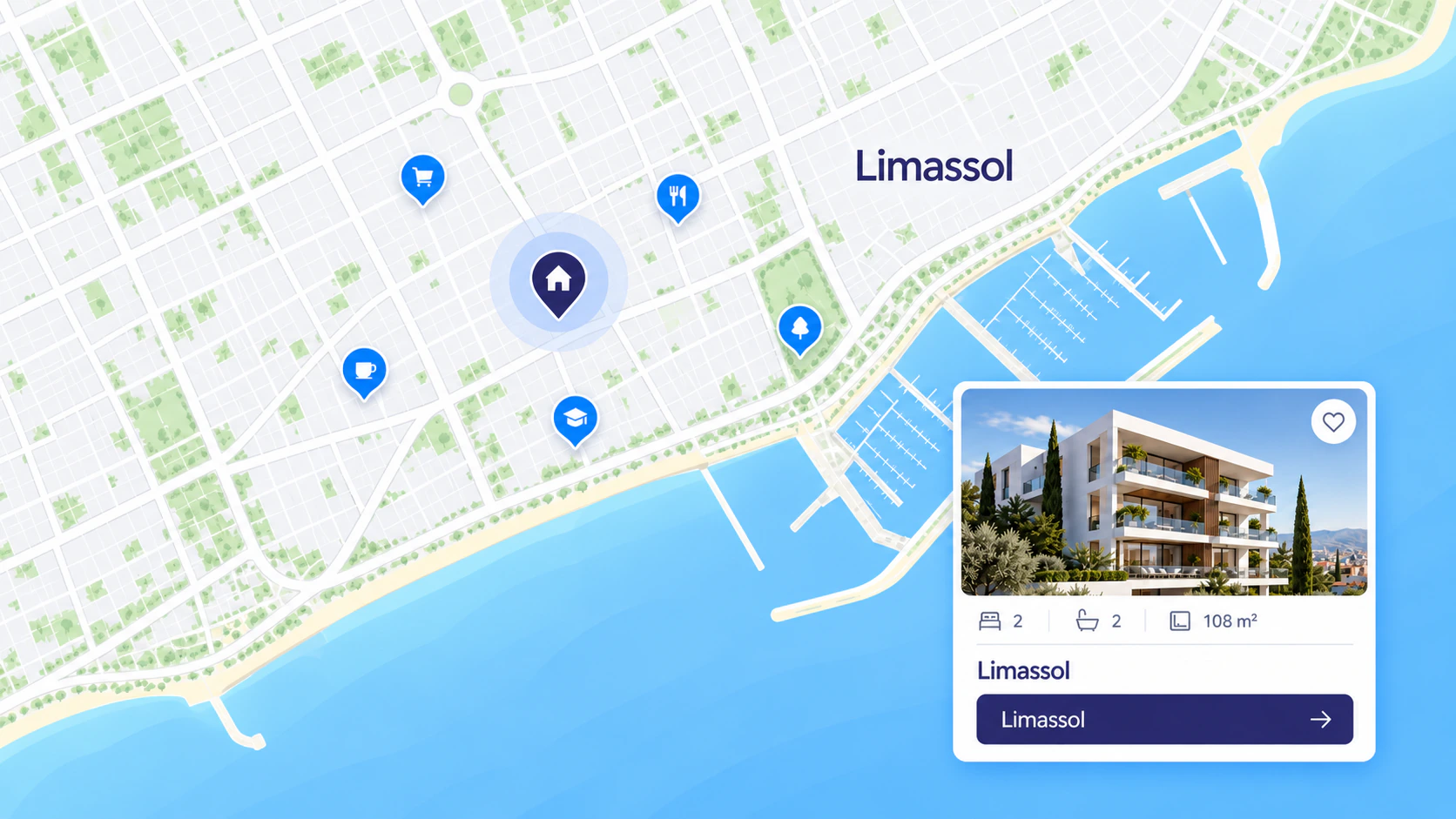 Limassol project map with nearby amenities