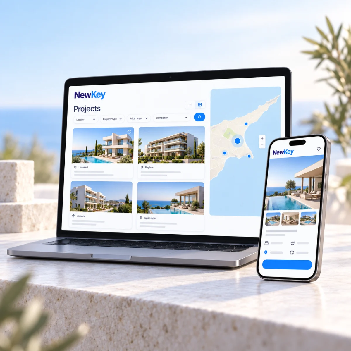 NewKey property platform shown on laptop and mobile