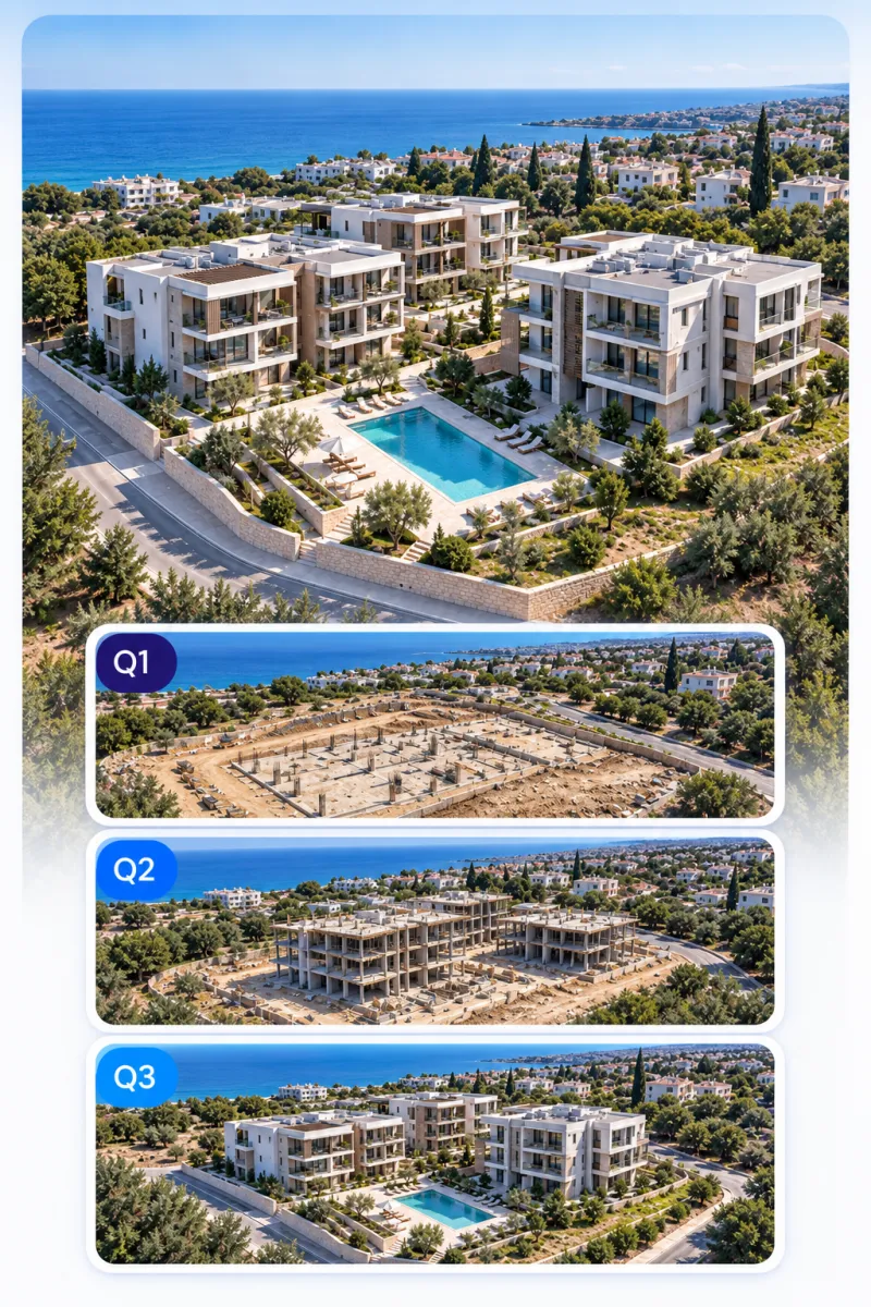 Quarterly aerial construction progress for a Cyprus development
